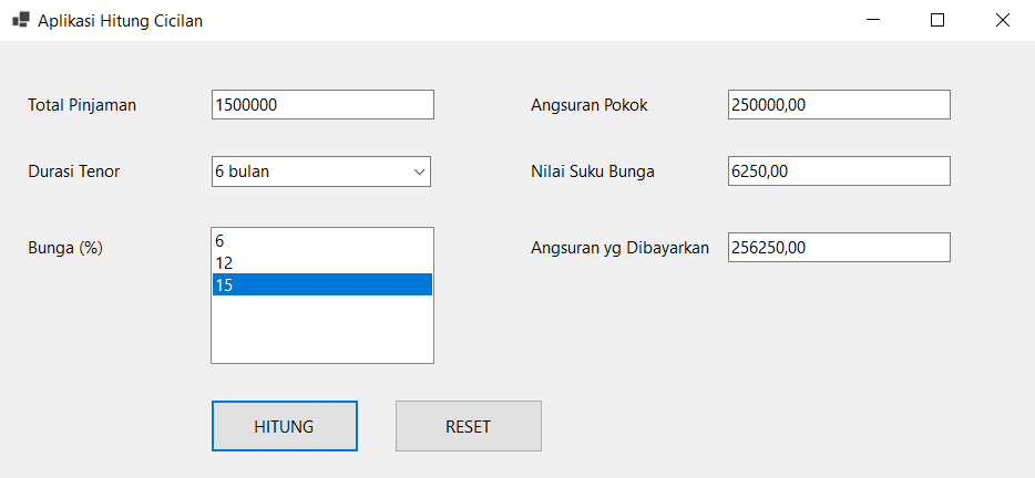 hitung cicilan dengan vbnet visual studio 2022 #10c